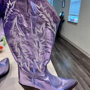 Purple Metallic Women's Heeled Cowboy Boots Wide Calf
